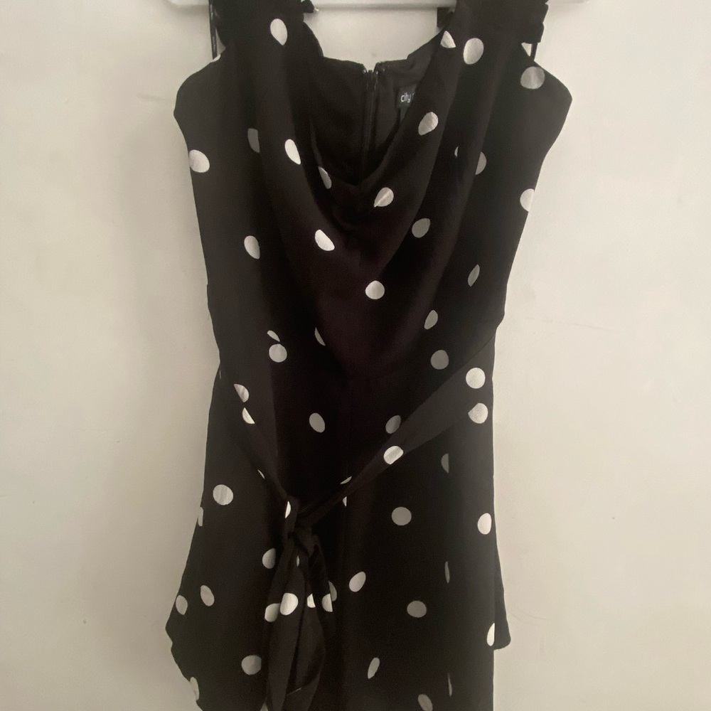 City Chic Black and White Polka Dot Cap Sleeve Romper